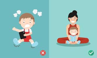 wrong and right way for kids stop using smartphone illustration vector