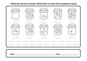 Write the correct numbers. color the picture illustration, vector