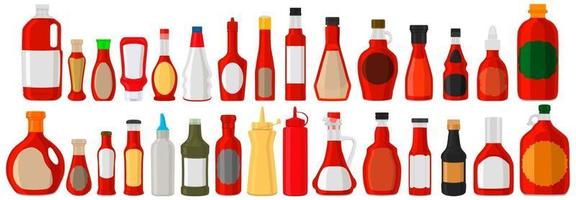 Illustration on theme big kit varied glass bottles filled liquid sauce chili