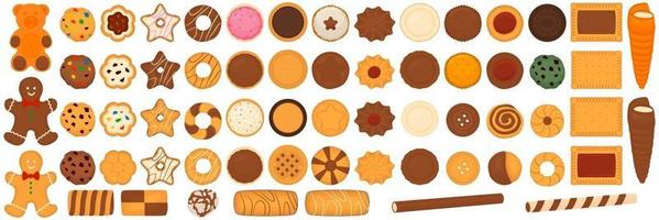 Ilustración sobre el tema gran conjunto de galletas diferentes, kit de galletas de colores vector