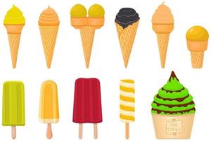 big kit ice cream popsicle different types in cone waffle cup vector