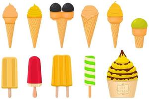 big kit ice cream popsicle different types in cone waffle cup vector