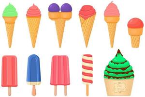 big kit ice cream popsicle different types in cone waffle cup vector