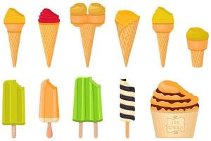 big kit ice cream popsicle different types in cone waffle cup vector