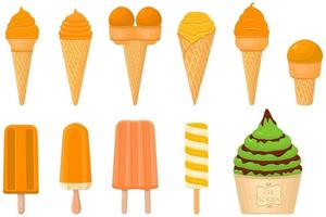 gran kit de paletas de helado de diferentes tipos en taza de gofres de cono vector