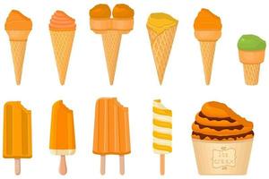 big kit ice cream popsicle different types in cone waffle cup vector