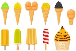 big kit ice cream popsicle different types in cone waffle cup vector