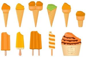 gran kit de paletas de helado de diferentes tipos en taza de gofres de cono vector