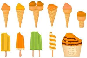 big kit ice cream popsicle different types in cone waffle cup vector