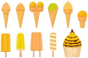 big kit ice cream popsicle different types in cone waffle cup vector