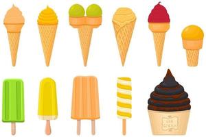 big kit ice cream popsicle different types in cone waffle cup vector