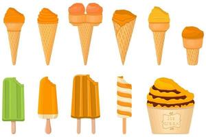 big kit ice cream popsicle different types in cone waffle cup vector