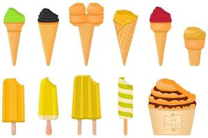 big kit ice cream popsicle different types in cone waffle cup vector