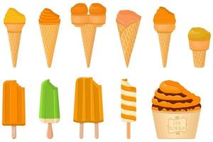 big kit ice cream popsicle different types in cone waffle cup vector