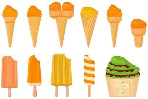 gran kit de paletas de helado de diferentes tipos en taza de gofres de cono vector