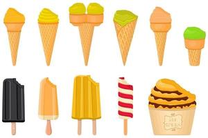 gran kit de paletas de helado de diferentes tipos en taza de gofres de cono vector