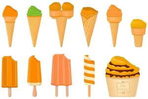 big kit ice cream popsicle different types in cone waffle cup vector