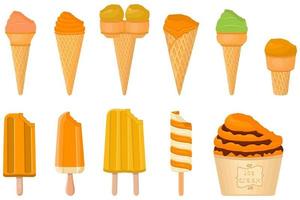 gran kit de paletas de helado de diferentes tipos en taza de gofres de cono vector