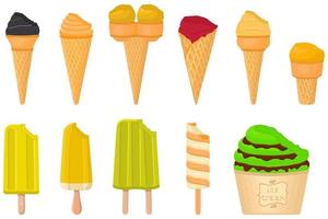 big kit ice cream popsicle different types in cone waffle cup vector