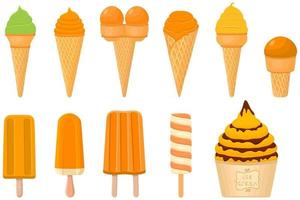 gran kit de paletas de helado de diferentes tipos en taza de gofres de cono vector