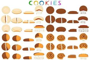 Ilustración sobre el tema gran conjunto de galletas diferentes, kit de galletas de colores vector