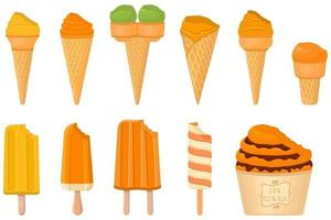 big kit ice cream popsicle different types in cone waffle cup vector