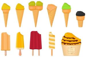 big kit ice cream popsicle different types in cone waffle cup vector