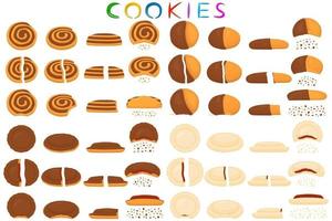 Ilustración sobre el tema gran conjunto de galletas diferentes, kit de galletas de colores vector