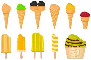 big kit ice cream popsicle different types in cone waffle cup vector