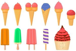 big kit ice cream popsicle different types in cone waffle cup vector