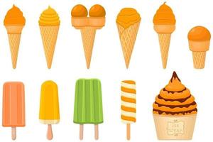 gran kit de paletas de helado de diferentes tipos en taza de gofres de cono vector