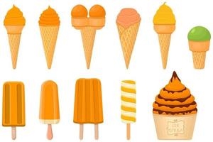 big kit ice cream popsicle different types in cone waffle cup vector