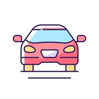 Sedan car RGB color icon. Fast personal transport. Hybrid auto for family trips. Front of auto. Isolated vector illustration. Automobile for everyday routine transits simple filled line drawing