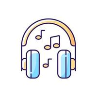 Listening to music RGB color icon. Headphones with playing song. Hear audio in headset. Isolated vector illustration. Everyday entertainment and daily activities simple filled line drawing