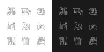 Trendy arts linear icons set for dark and light mode. Handmade toys. Candle making. DIY tropical terrarium. Customizable thin line symbols. Isolated vector outline illustrations. Editable stroke