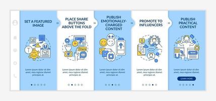 Create trending content tips onboarding vector template. Responsive mobile website with icons. Web page walkthrough 5 step screens. Promote to influencers color concept with linear illustrations