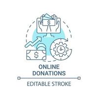 Online donations concept icon. Fundraising event abstract idea thin line illustration. Mobile, computer giving. Collect donations around world. Vector isolated outline color drawing. Editable stroke