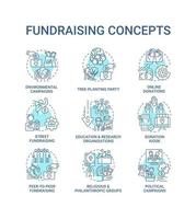 conjunto de iconos de concepto de recaudación de fondos. Recopilación de ilustraciones en color de línea fina de idea de apoyo financiero. grupos religiosos, filantrópicos. donaciones en línea. dibujos de contorno aislados vectoriales. trazo editable vector