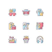 Daily routine RGB color icons set. Alarm clock for work. Office worker activities. Isolated vector illustrations. Everyday morning and evening schedule simple filled line drawings collection