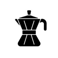 Moka pot black glyph icon. Steel utensil for kitchen. Coffee maker. Tool for brewing espresso at home. Stove top pot. Silhouette symbol on white space. Vector isolated illustration