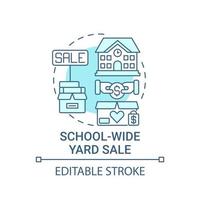 School-wide yard sale concept icon. Fundraising appeal abstract idea thin line illustration. Organizing rummage sale in open-air playground. Vector isolated outline color drawing. Editable stroke