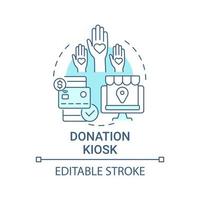 Donation kiosk concept icon. Fundraising event abstract idea thin line illustration. Credit cards use. Support churches, nonprofit organizations. Vector isolated outline color drawing. Editable stroke