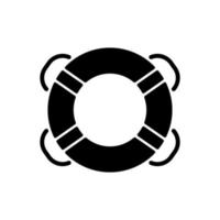 Ring buoy black glyph icon. Life preserver. Round floatation device. Assisting beginner swimmer. Swim ring. Lifesaving equipment. Silhouette symbol on white space. Vector isolated illustration