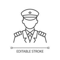 Male captain linear icon. Person controling all cruise crew. Providing best service. Thin line customizable illustration. Contour symbol. Vector isolated outline drawing. Editable stroke