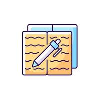 Homework RGB color icon. Textbook with text and pen for writing. Notebook with school report. Isolated vector illustration. Everyday daily routine for students simple filled line drawing