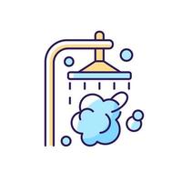 Shower RGB color icon. Shower faucet with running water. Rinse and wash for personal hygiene. Streaming waterdrops. Isolated vector illustration. Daily everyday routine simple filled line drawing