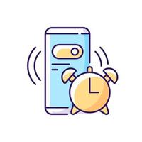 Alarm clock RGB color icon. Mobile phone for morning countdown. Setting smartphone ring for morning. Isolated vector illustration. Everyday routine and daily schedule simple filled line drawing