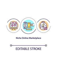 Niche online marketplace concept icon. Creating marketplace for selling items remotely. Online shops abstract idea thin line illustration. Vector isolated outline color drawing. Editable stroke