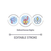 Defend human rights concept icon. Protect social life of different races. Racial equality abstract idea thin line illustration. Vector isolated outline color drawing. Editable stroke