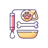 icono de color rgb de alimentos y plomo para mascotas. tienda con productos de origen animal. suministros para perros y gatos. ilustración vectorial aislada. rutina diaria de compras y estilo de vida simple dibujo lineal relleno vector